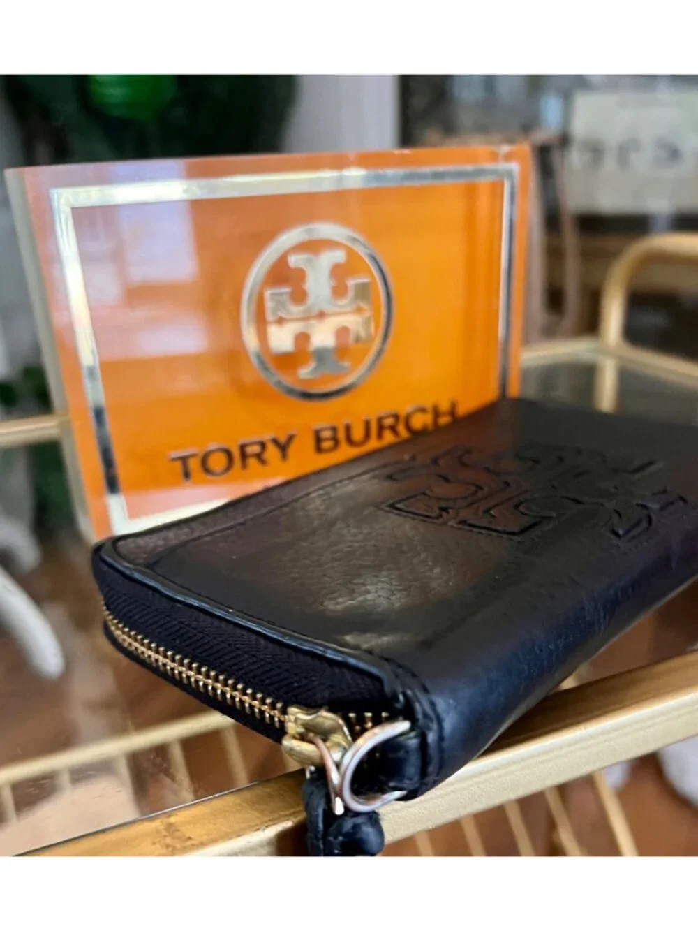 Authentic Tory Burch Black Leather Harper Cell Phone Wallet